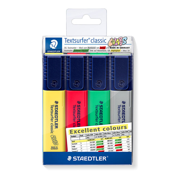 Staedtler Textsurfer - Lápiz resaltador seco 128 64 para dibujar para  escribir bocetos, inyección de tinta, papel, copia, fax (paquete de 4)  (mezcla