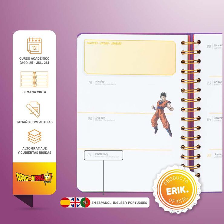 Agenda escolar Erik A5 setm/vista multilingüe 2025-26 Dragon ball