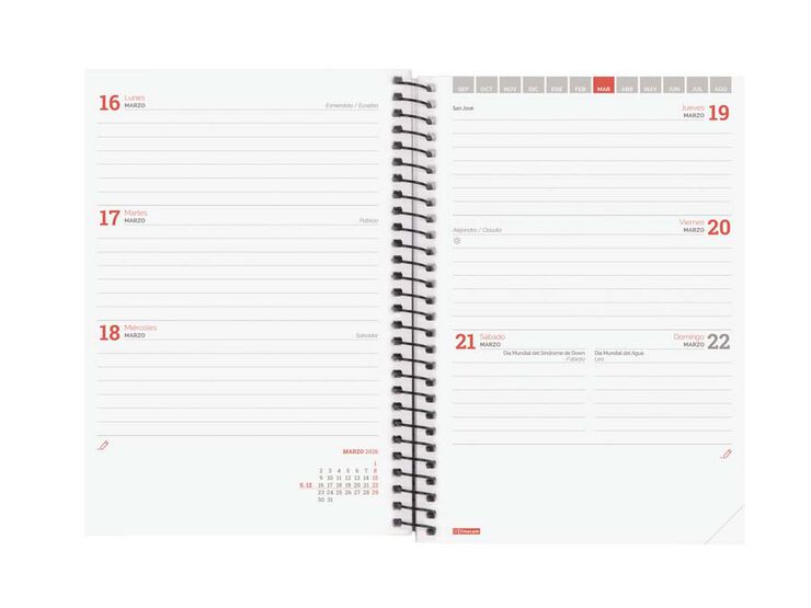 Agenda Finocam escolar espiral E8 sem/vista cas 2025-26 negro