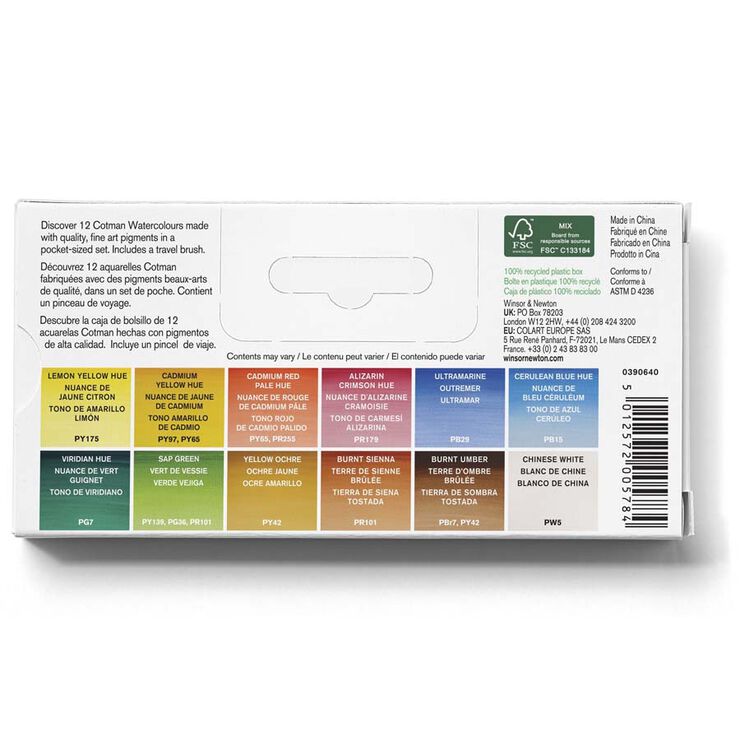 Acuarela Cotman Plus Winsor & Newton estuche bolsillo 12 colores