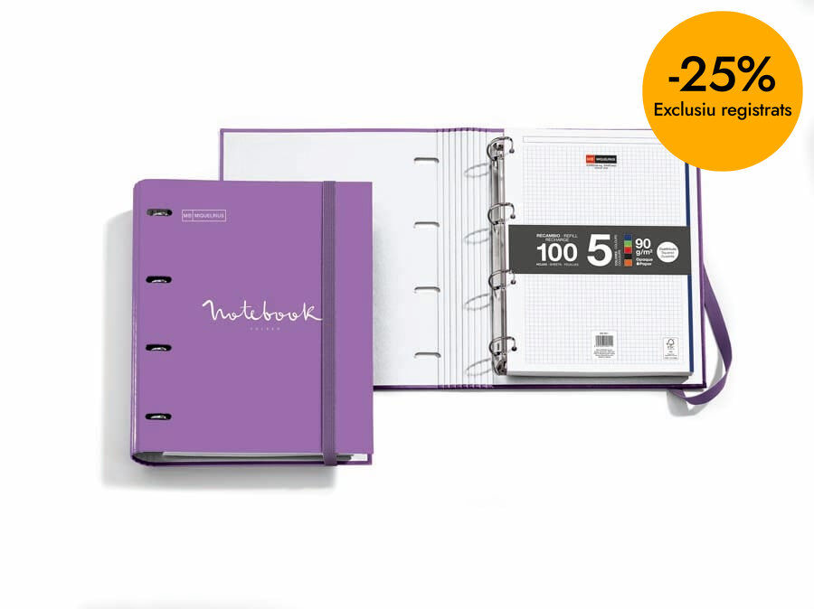 Carpebloc Emotions Miquelrius amb recanvi A4 4 anelles porpra