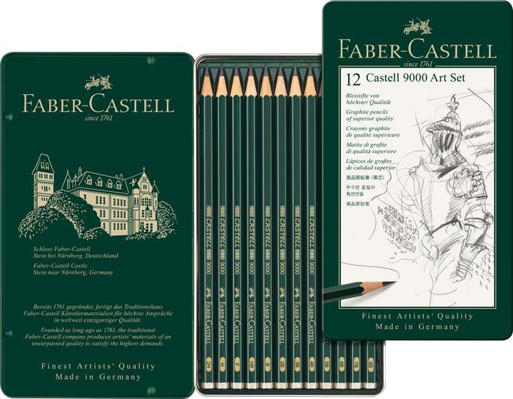 Lápiz Faber-Castell 9000 12 colores estuche metal