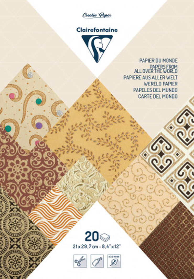 Papeles del mundo Clairefontaine marrones 20 hojas