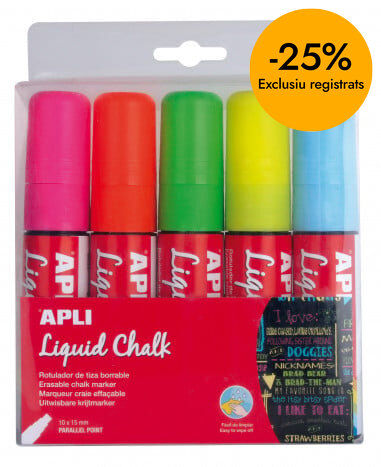 Rotulador de tiza l&iacute;quido punta biselada Apli 10x15mm colores 5u