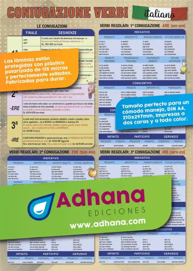 L&aacute;mina de italiano. Coniugazione verbi