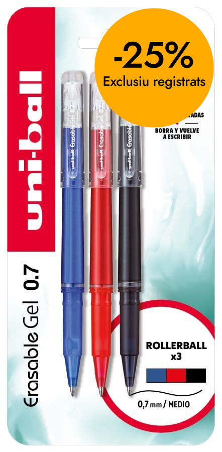 Bol&iacute;gafos Borrables Uni UF-222 3 colores negro/azul/rojo