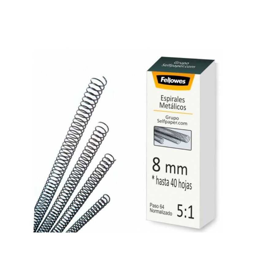 Encuadernadores Espiral met&aacute;lico Fellowes 8mm negro 100u