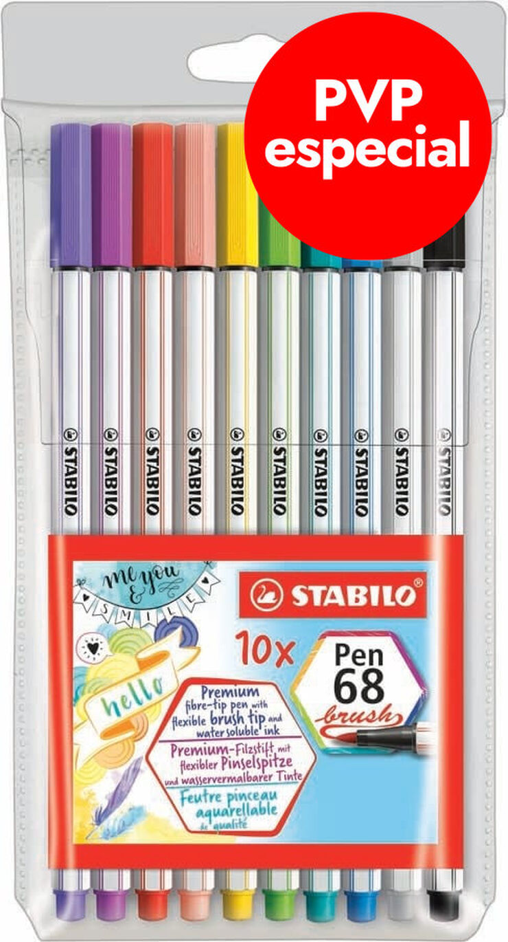 Retoladors Stabilo Pen68 Brush 10 colors