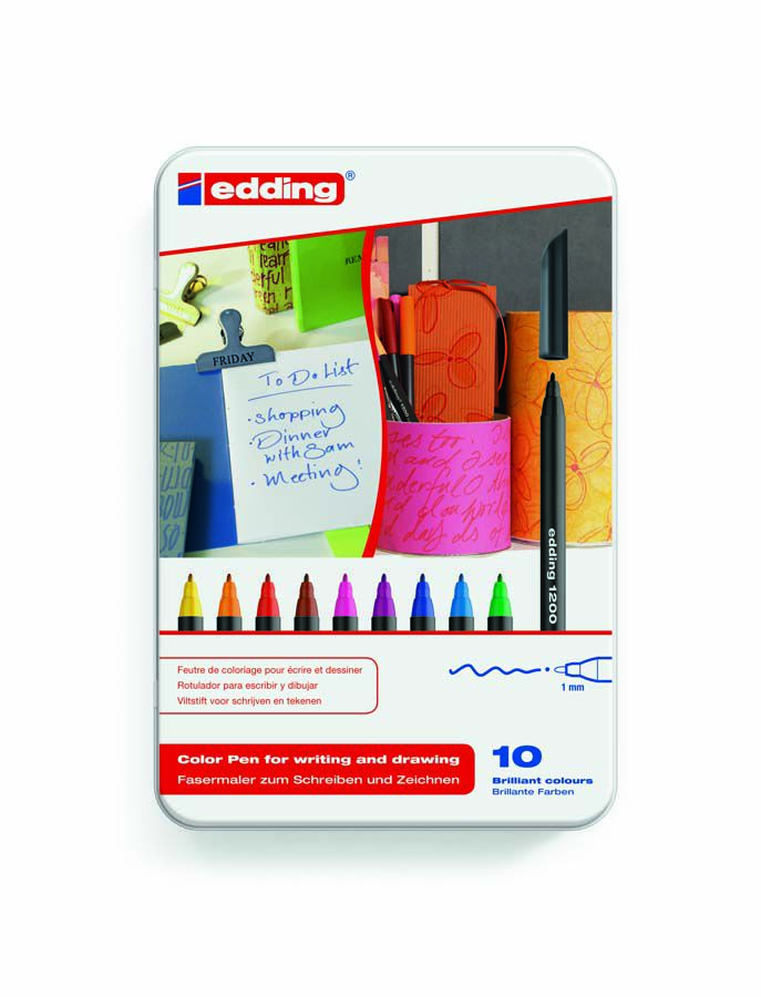 Rotuladores Edding 1200 caja metal 10 colores
