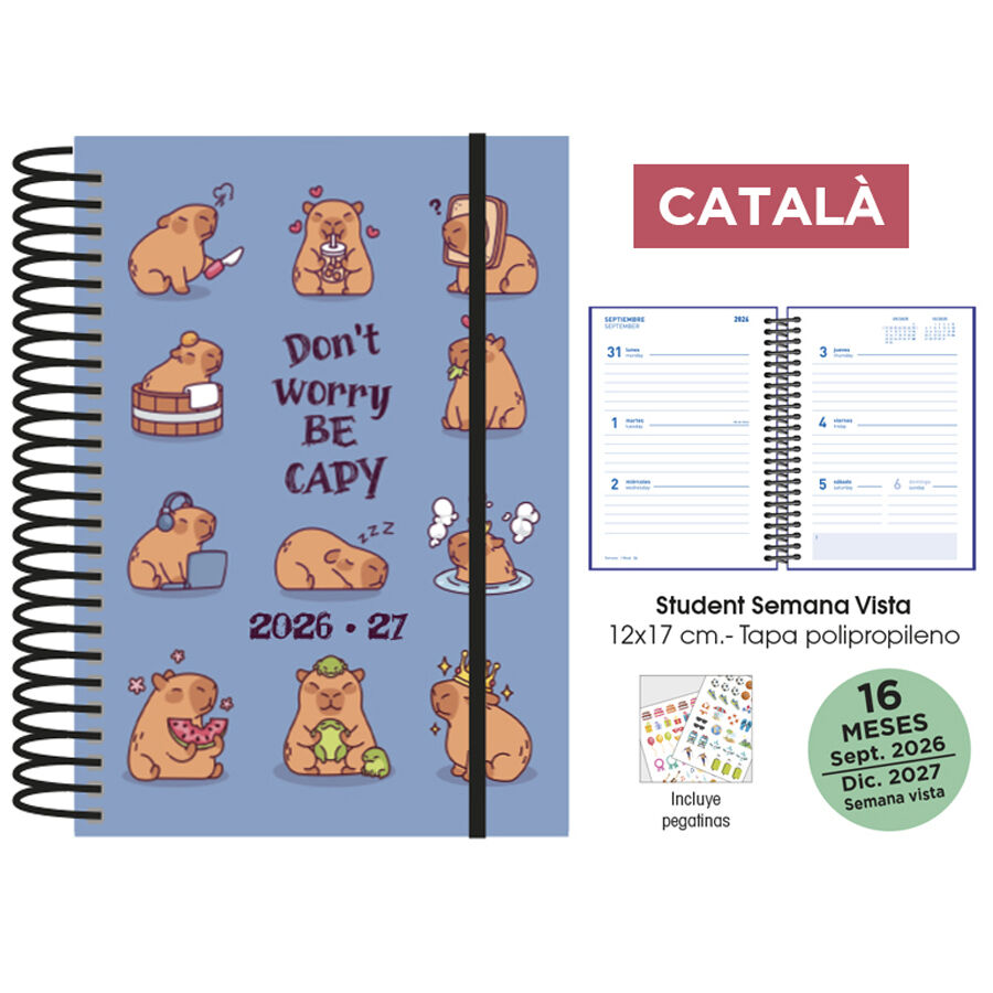Agenda Paperblanks 16 Mesos Espiral Setmana/Vista Catal&agrave; 2026-2027 Capibara