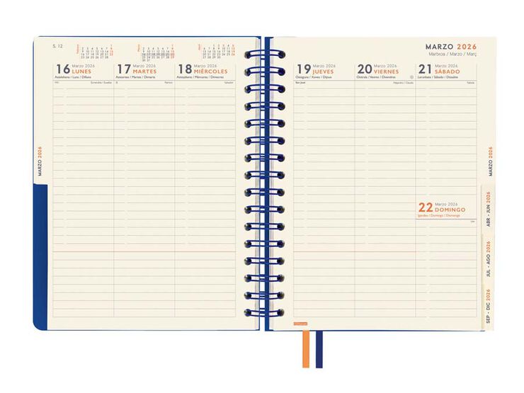 Agenda Finocam 16 meses Tempus 1/4 sem/vista vertical cas 2025-26 azul
