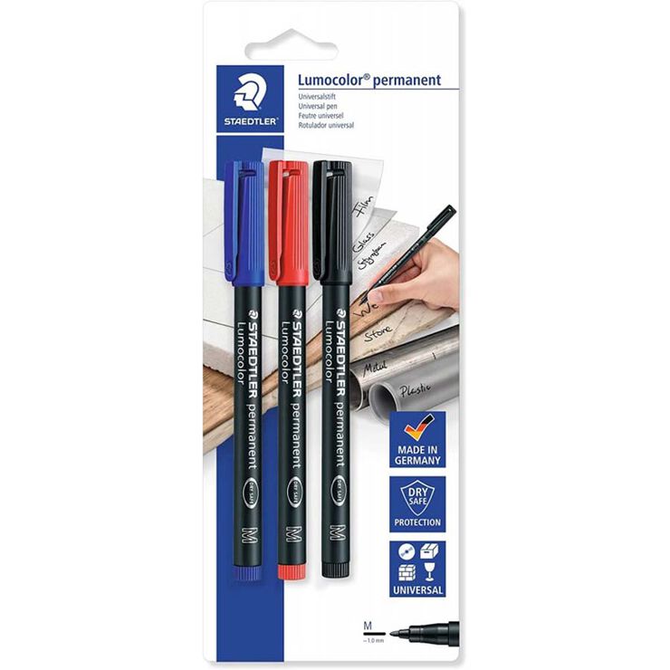Retoladors permanents Staedtler Lumocolor punta M 3 colors
