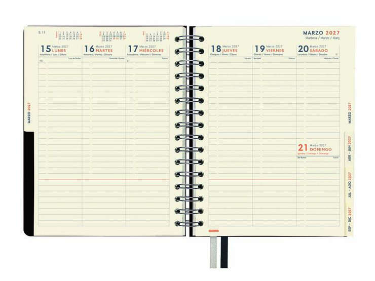 Agenda Finocam 16M Tempus 1/4 Sem/Vista Vertical Castellano 2026-27 Negro