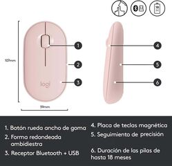 Ratolí Logitech Bluetooth Pebble M350 Rosa