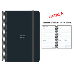 Agenda Espiral Finocam 13,5x21 cm Catal&aacute;n Semana Vista 2027 Negro
