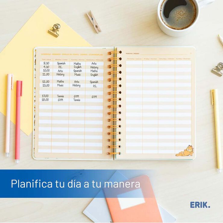 Agenda escolar Erik A5 sem/vista multilingüe 2025-26 Garfield