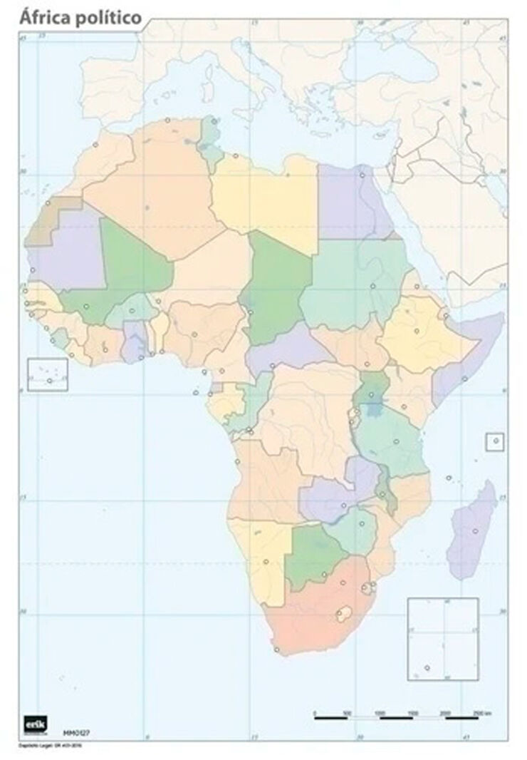 Mapa mudo pol&iacute;tico &Aacute;frica (Color) - Pack 50 uds
