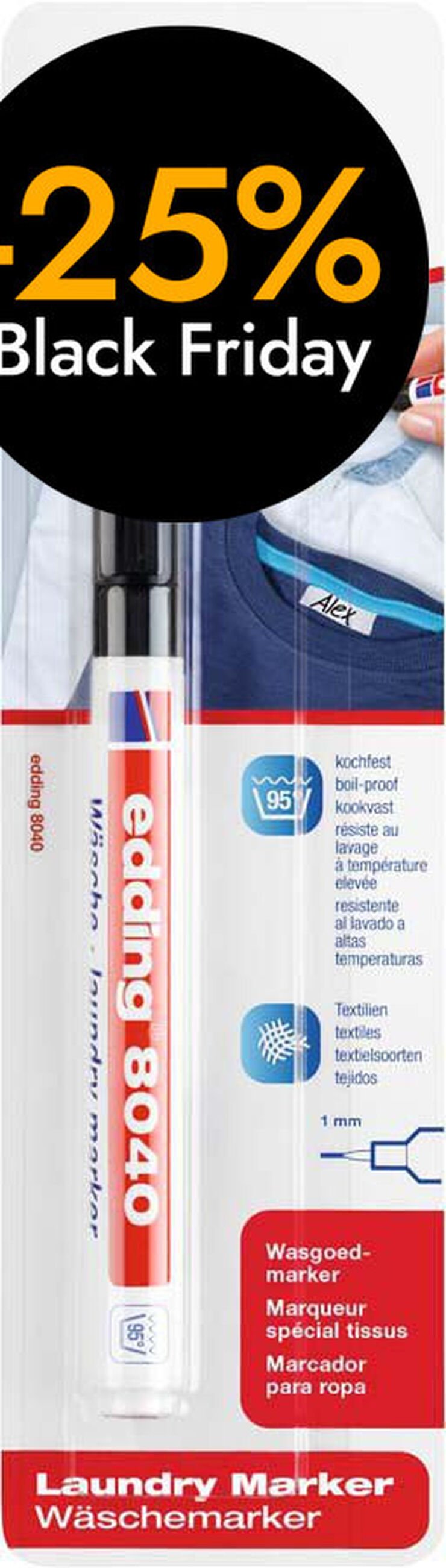 Retolador tèxtil Edding 8040 negre