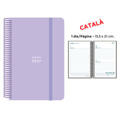 Agenda Espiral Finocam 13,5x21 cm Catal&aacute;n D&iacute;a P&aacute;gina 2027 Lila Pastel