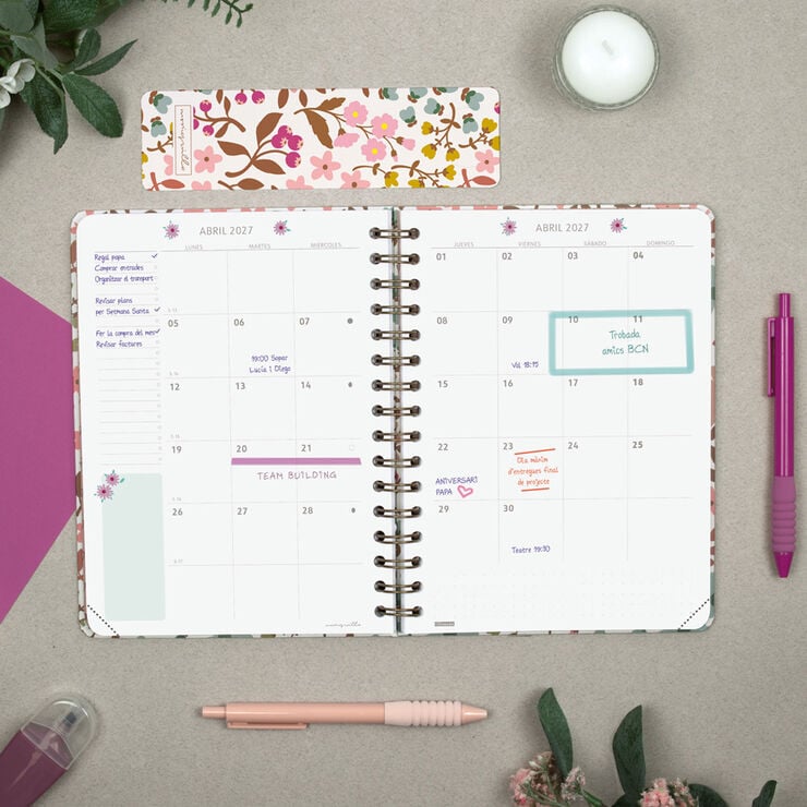 Agenda Finocam Moniquilla Semana Vista Horizontal 2027 Catal&aacute;n Rosa