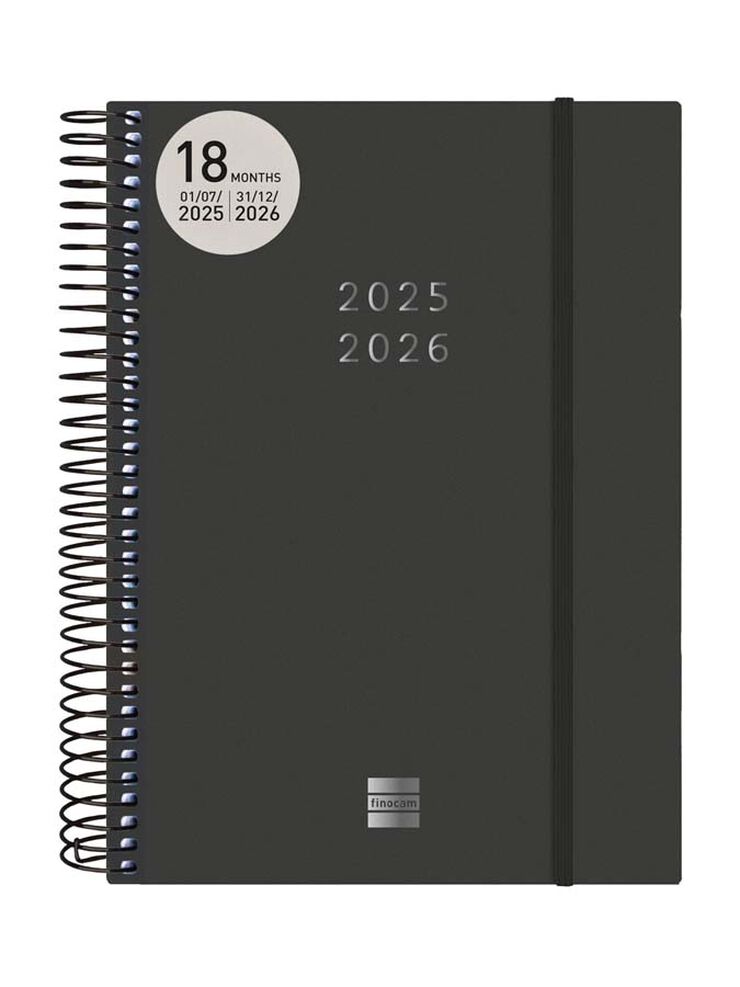 Agenda Finocam espiral 18 mesos E10 2dia/pàg mult 2025-26 negre