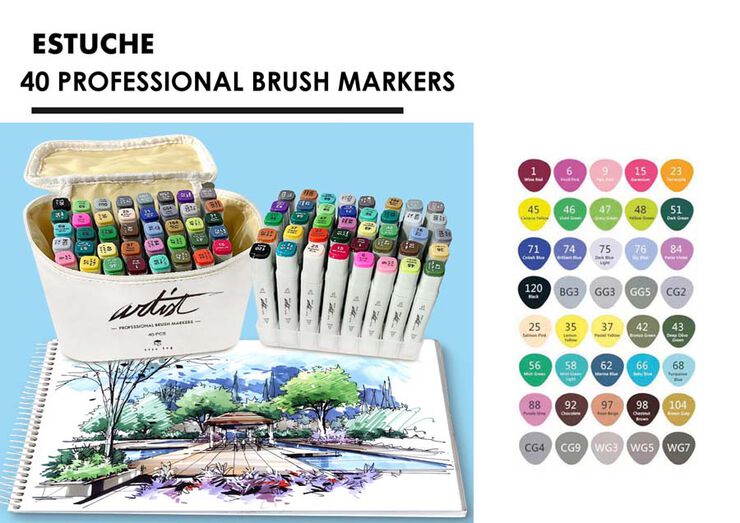 Estuche 40 Rotuladores alcohol Roymart Artist Brush