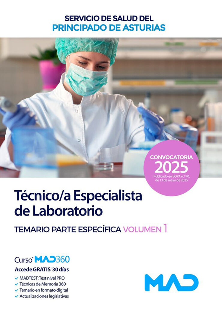 T&eacute;cnico Especialista de Laboratorio del Servicio de Salud del Principado de Asturias. Temario parte espec&iacute;fica volumen 1