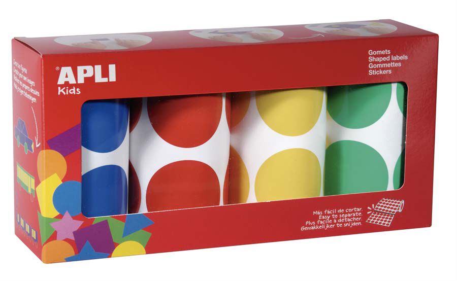 Gomets C&iacute;rculos XXL 45mm rollo 4 colores 1.416u