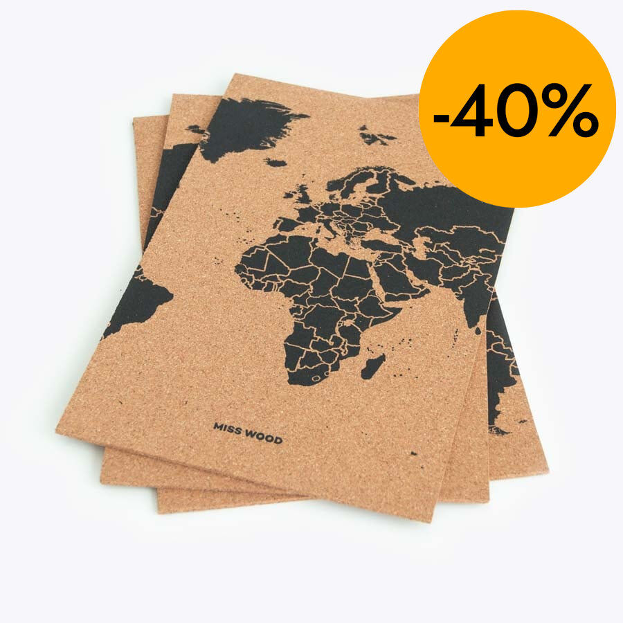Puzzle Mapamundi corcho Miss Wood 60x30 negro