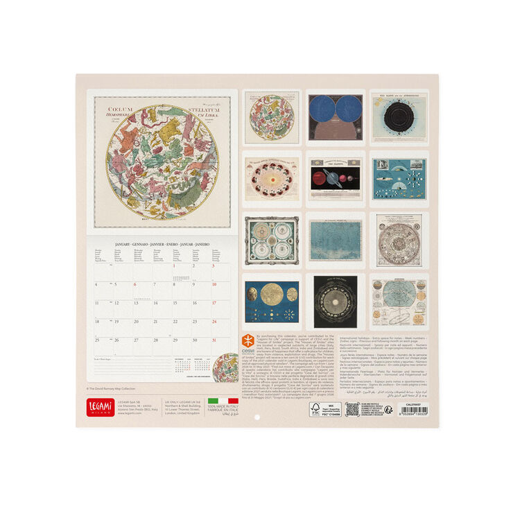 Calendario Legami 30x29 Pared Celestial Multiling&uuml;e 2027