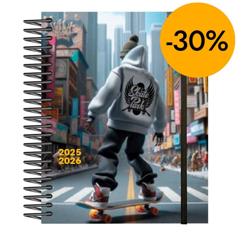 Agenda escolar Senfort 16 meses sem/vista catal&aacute;n 2025-26 Skateboard