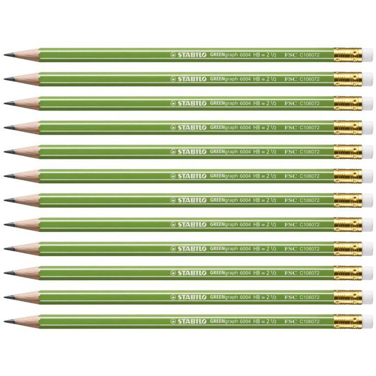 Llapis grafit amb goma Stabilo green 12u