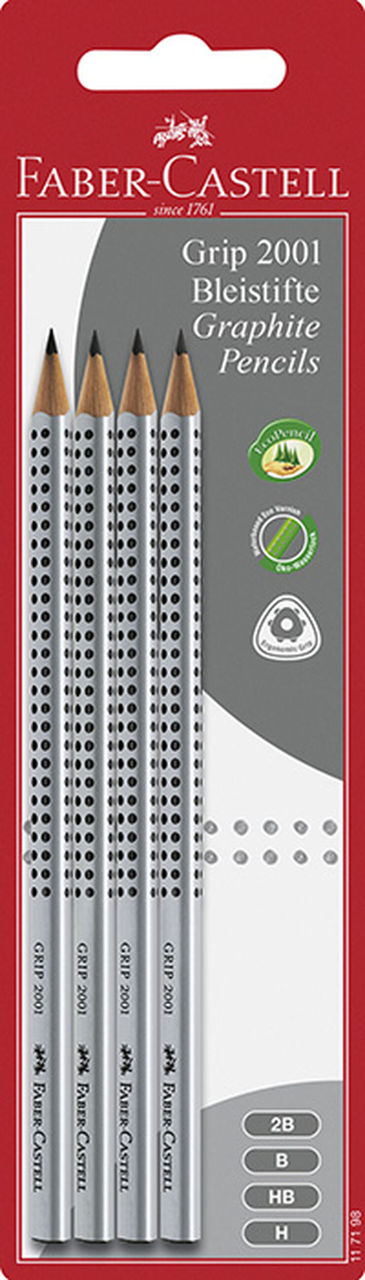 Lápices Grip 2001, 4 unidades H, HB, B, 2B