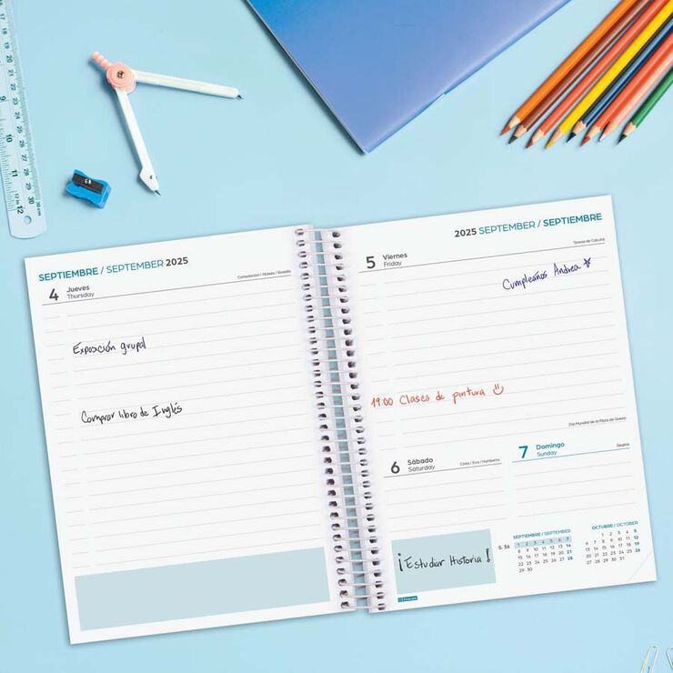 Agenda Finocam escolar Cool 1/4 día/pág cas 2025-26 negro