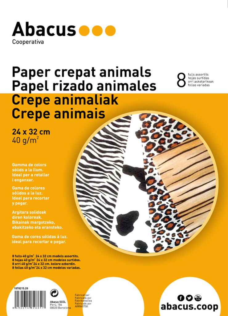 Papel Crespón Animales Abacus 24x32cm 8 hojas