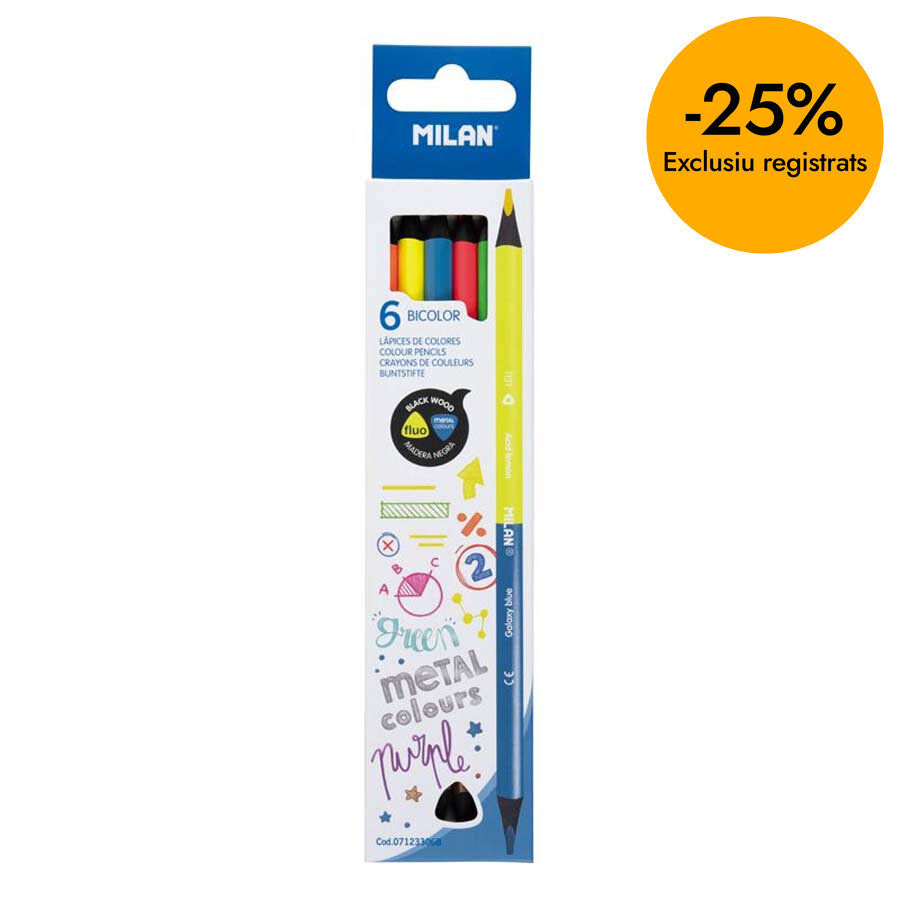Llapis de colors Milan Bicolor Fluo/Metall 6 colors