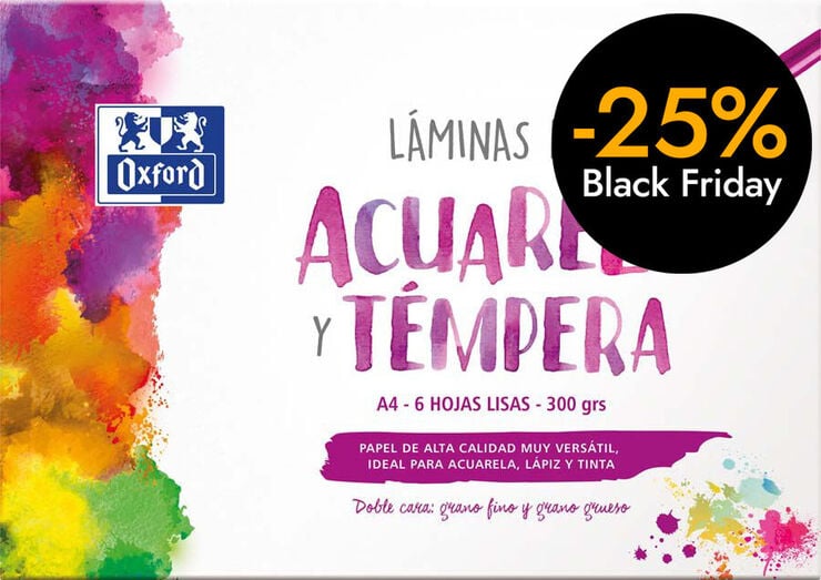 Láminas acuarela/témpera Oxford A4 300g 6 hojas