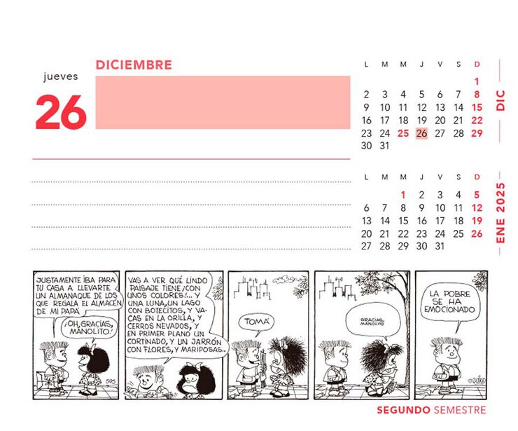 Calendario mesa Mafalda rojo cast 2024