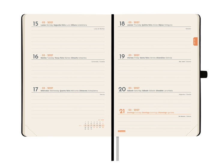 Agenda Finocam Textura Setmana Vista Horitzontal 2027 Castell&agrave; Negre
