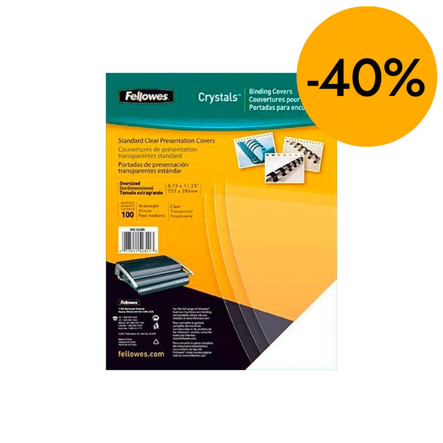 Tapes d'enquadernar A4 Fellowes PVC 180 micres transparent cristall 100u