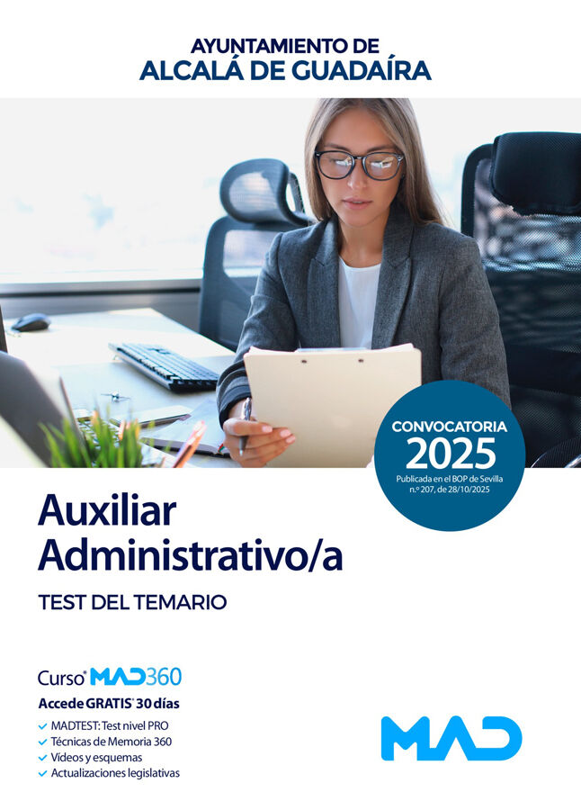 Auxiliar Administrativo/a del Ayuntamiento de Alcal&aacute; de Guada&iacute;ra. Test del temario
