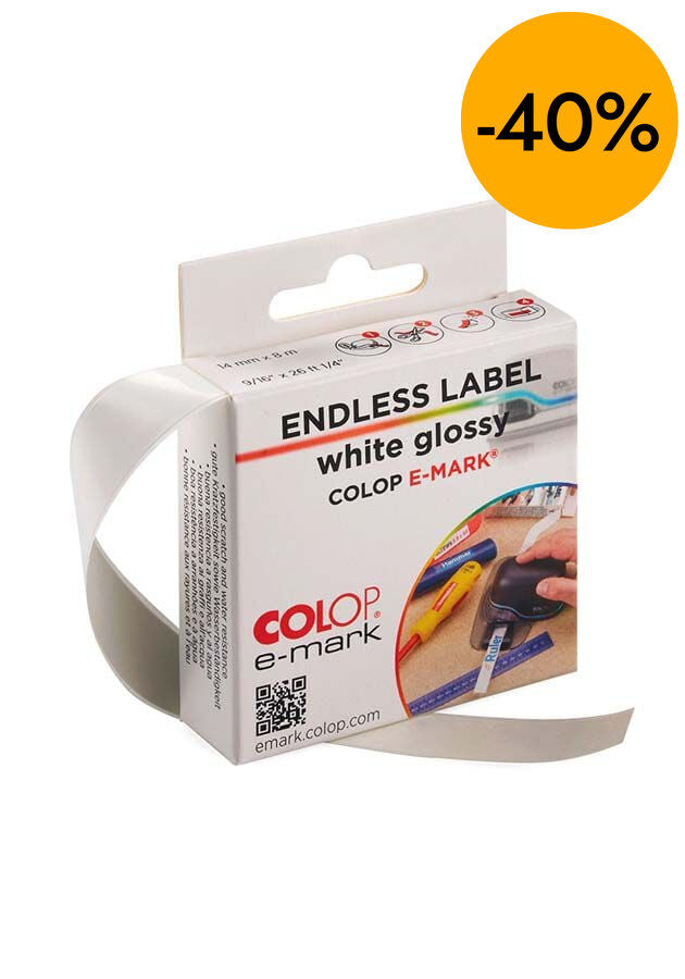 Etiqueta Colop E-Mark Go blanc brillant 14mm x 8m