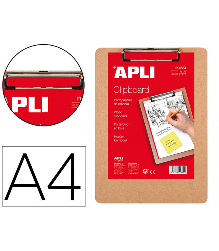Portafolis Apli de fusta A4 amb pinça Portafolis Apli de fusta A4 amb pinça