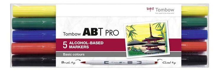 Retolador Tombow Abt Pro Dual Brush b&agrave;sics 5 colors