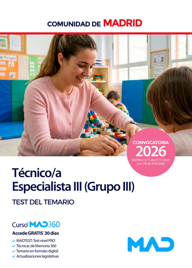 T&eacute;cnico Especialista III (Grupo III) de la Comunidad de Madrid. Test del Temario