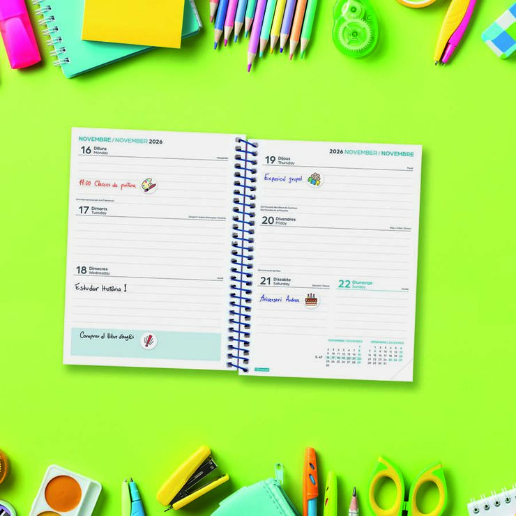 Agenda Escolar Finocam Cool 1/8 Sem/Vista Catal&aacute;n 2026-27 Azul