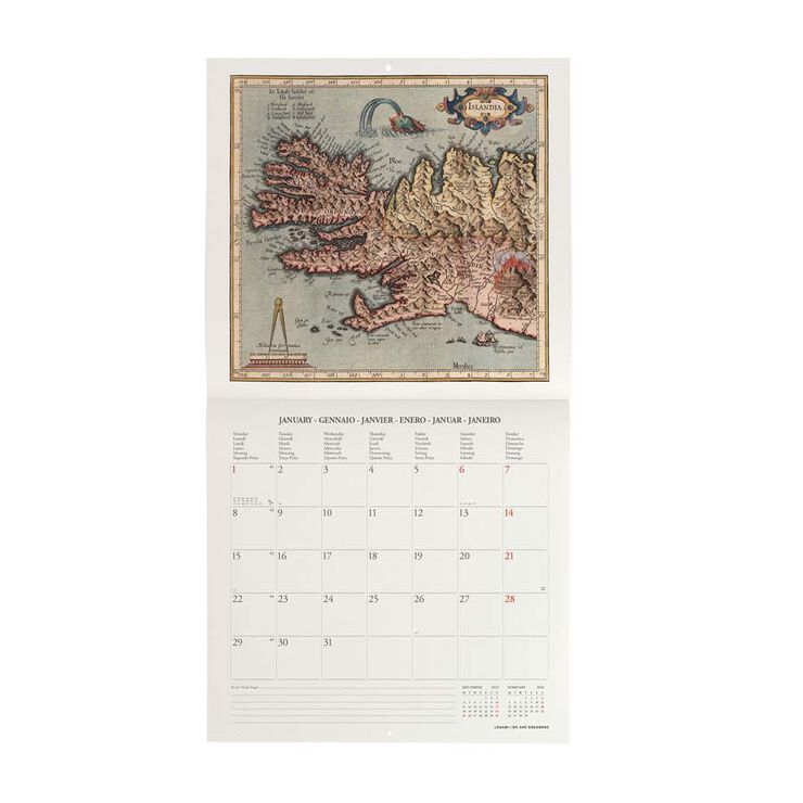 Calendario pared Legami 30X29 2024 Vintage Maps