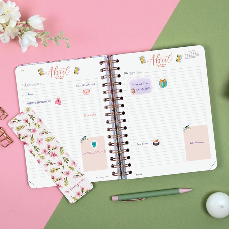 Agenda Finocam Flower Journal D&iacute;a P&aacute;gina 2027 Catal&aacute;n Rosa