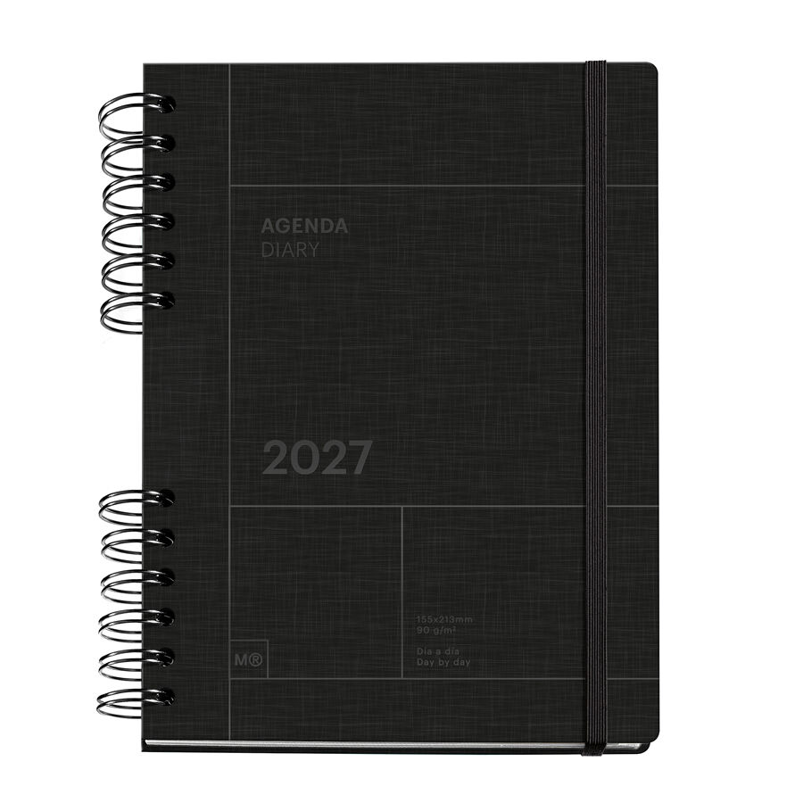 Agenda Miquelrius Plus Wire-O Dia P&agrave;gina Multiling&uuml;e 2027 Negre