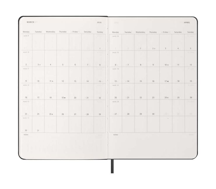 Agenda Moleskine 12 meses día/pág 2026 tapa dura L negro